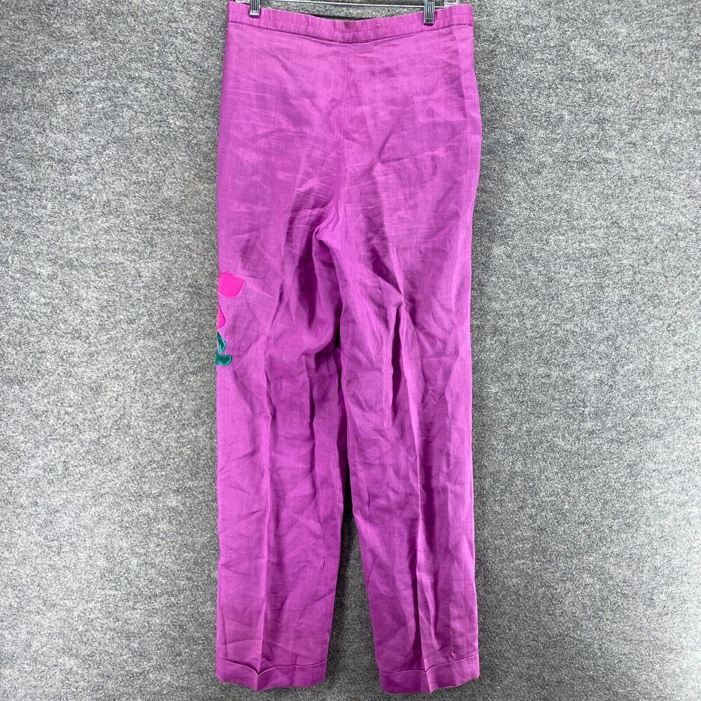Jerri Sherman Pants Women 8 Purple High Rise Pleated Straight Linen Cuffed - Picture 2 of 10